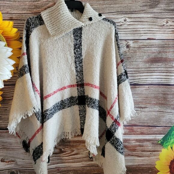 Poncho unbranded Women's free size tweed/bl/red Pre-owned - Picture 1 of 5